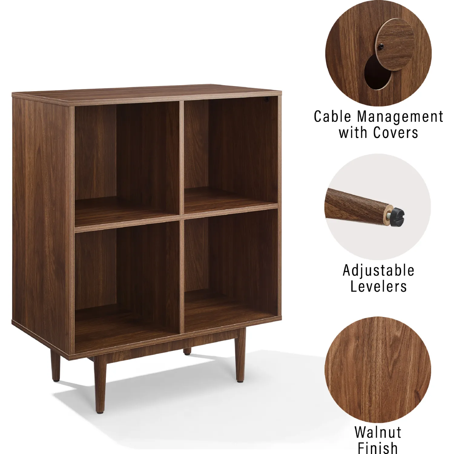 Crosley CF1131 WA Liam 4 Cube Record Storage Media Stand in Walnut