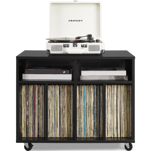 Carlo Rolling Record Player Stand w/ Vinyl Storage in Black