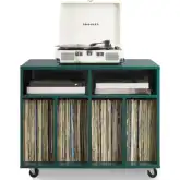 Carlo Rolling Record Player Stand w/ Vinyl Storage in Dark Teal Green
