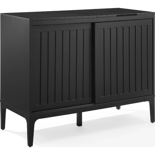 Asher Record Storage Media Console in Matte Black Wood