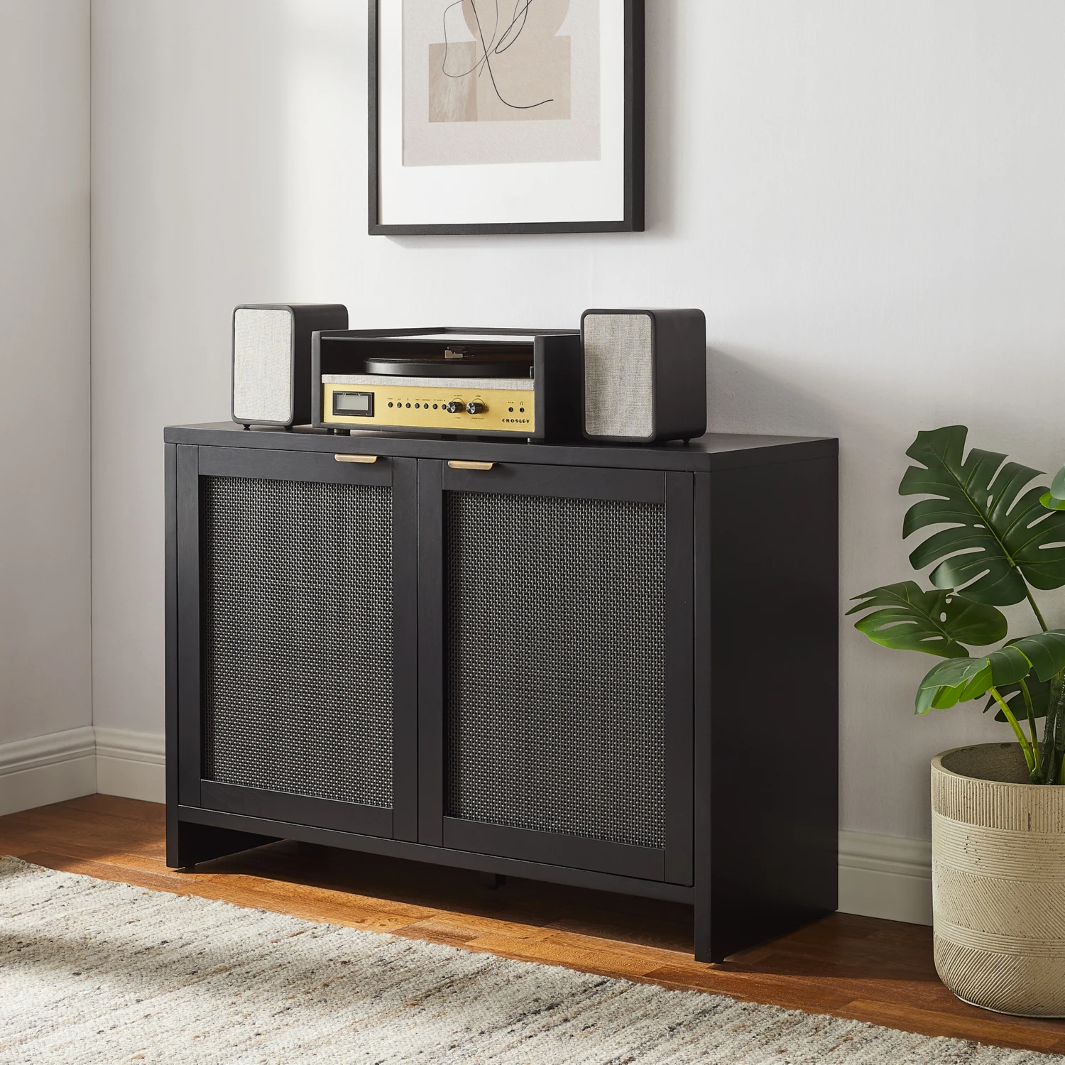 Crosley CF1146-BK Kenji Record Player Cabinet with Vinyl Storage
