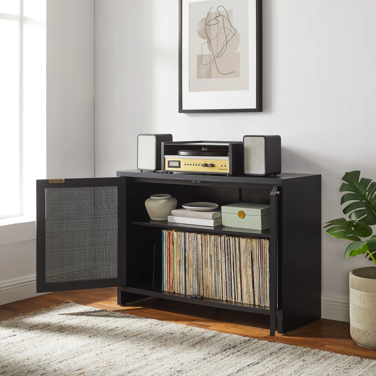 Crosley CF1146-BK Kenji Record Player Cabinet with Vinyl Storage