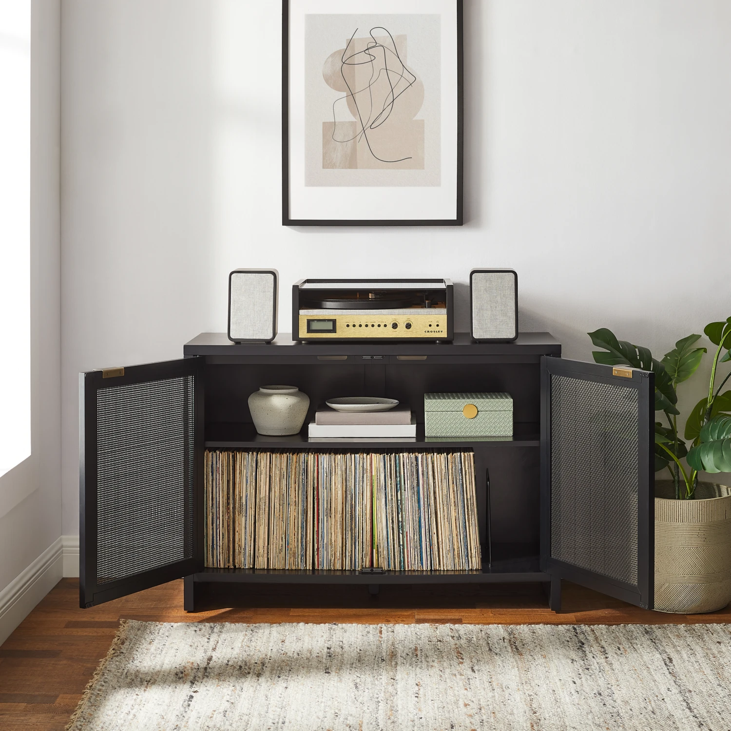 Crosley CF1146-BK Kenji Record Player Cabinet with Vinyl Storage