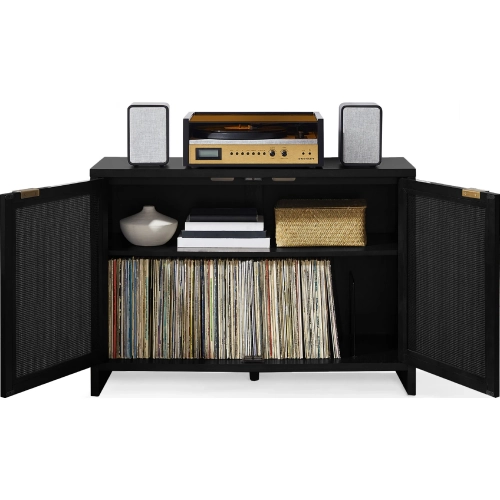 Kenji Record Player Cabinet w/ Vinyl Storage in Black Finish
