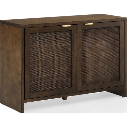 Kenji Record Storage Media Console in Dark Brown Wood & Poly Rattan