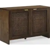 Kenji Record Storage Media Console in Dark Brown Wood & Poly Rattan