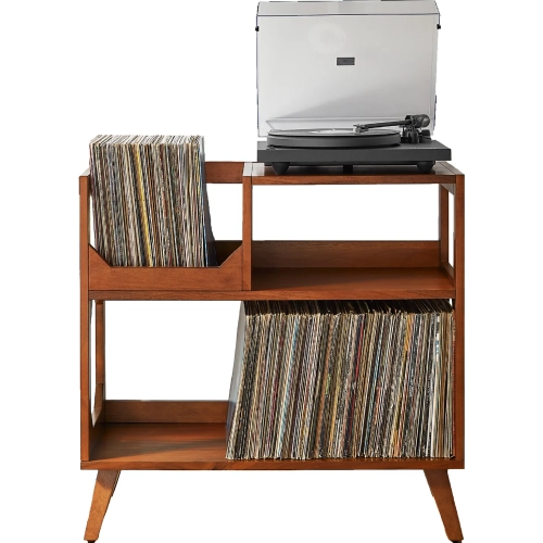 Asheville 32.5"W Record Storage Console in Walnut Wood Veneer