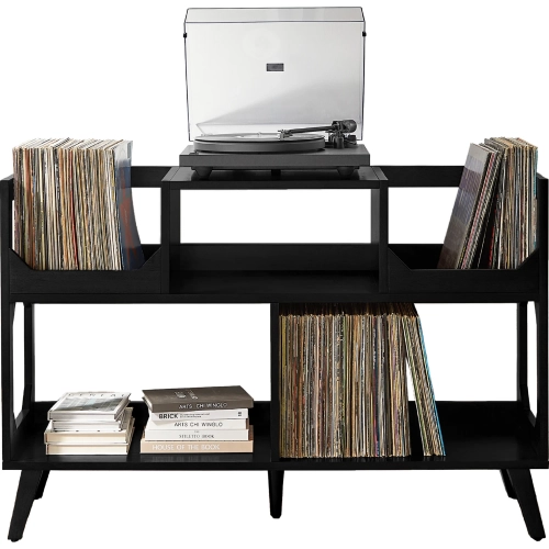 Asheville Large Record Player Stand w/ Vinyl Storage in Black