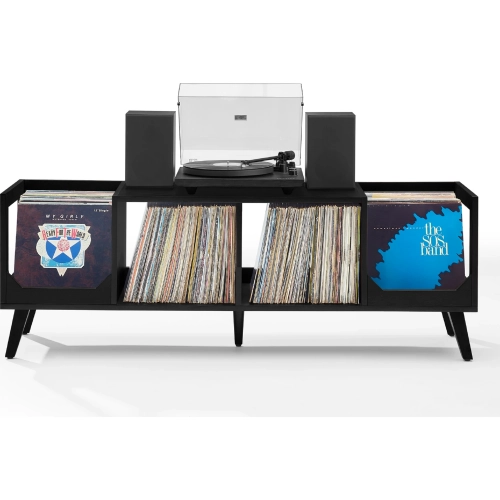 Asheville Low Record Player Stand w/ Vinyl Storage in Black