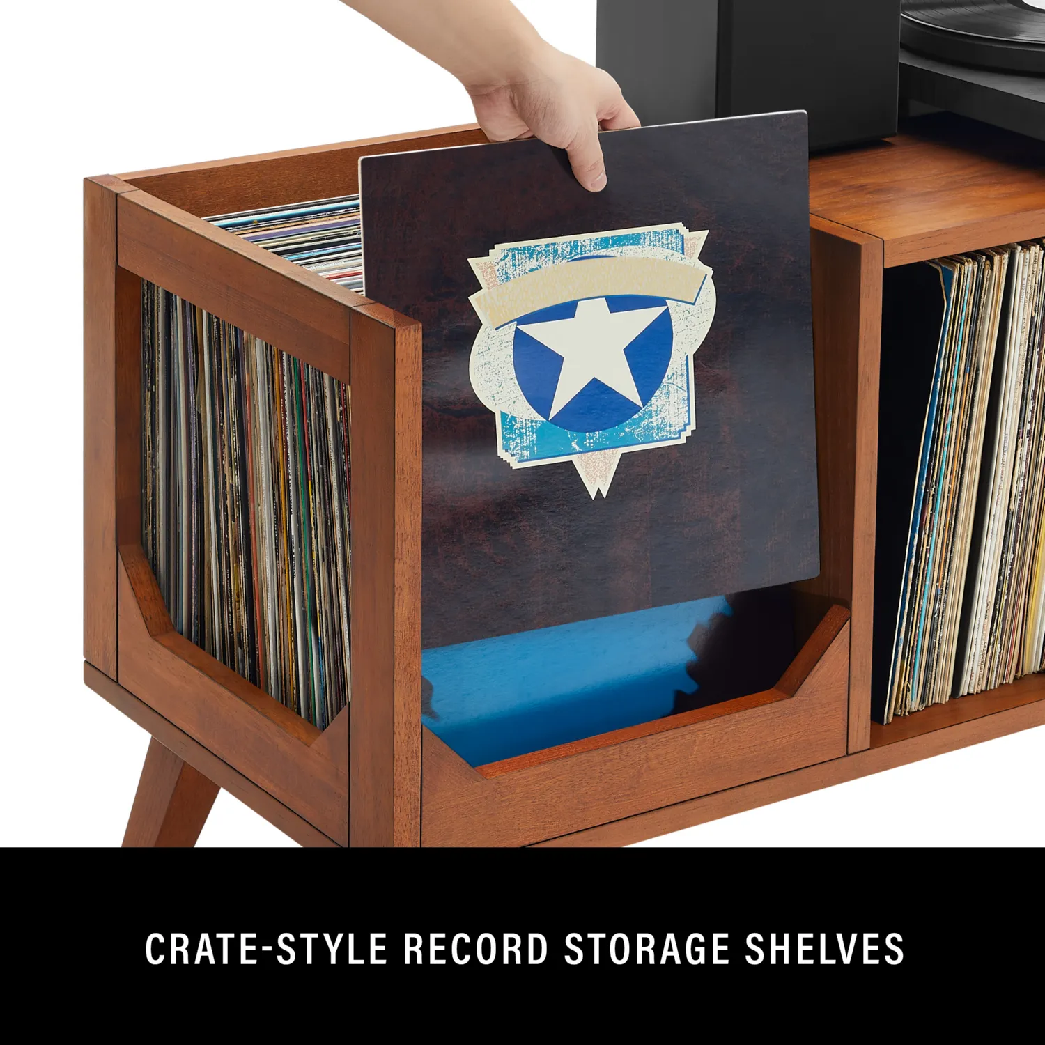 Crosley CF1149 WA Asheville Low Record Storage Console in Walnut