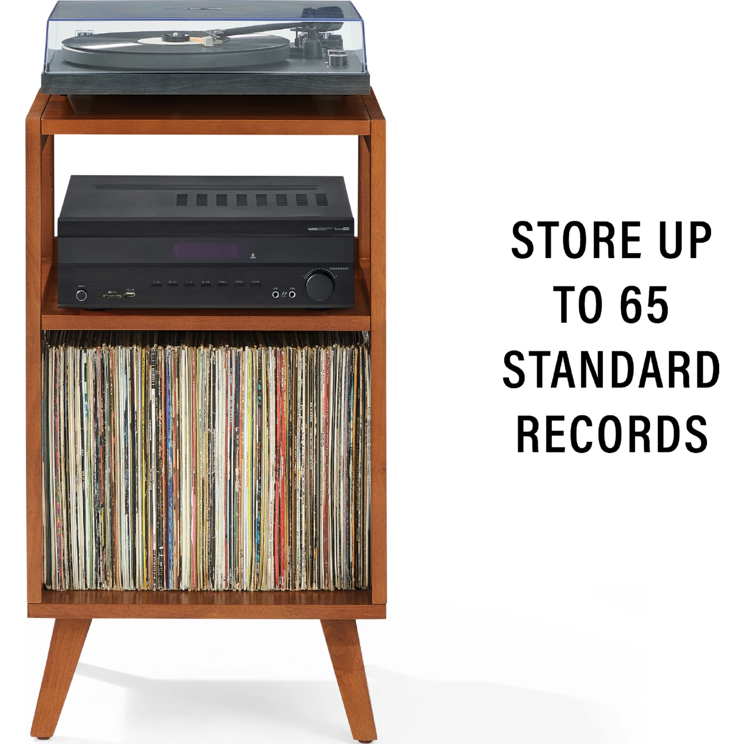 Crosley CF1150-WA Asheville Small Record Player Stand with Vinyl