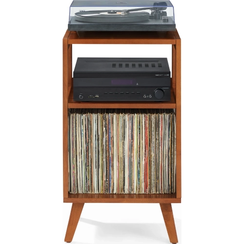 Asheville Small Record Player Stand w/ Vinyl Storage in Walnut Finish