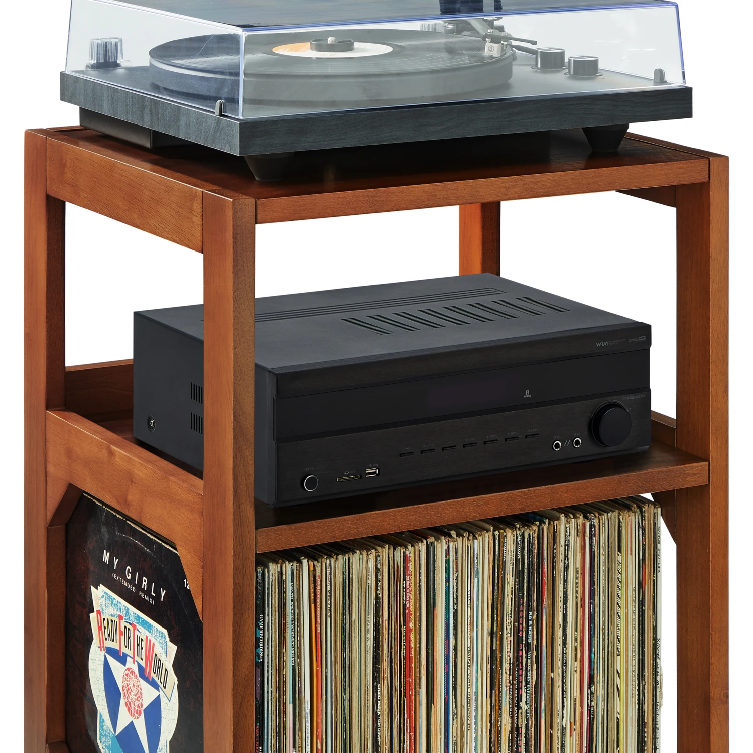 Crosley CF1150-WA Asheville Small Record Player Stand with Vinyl