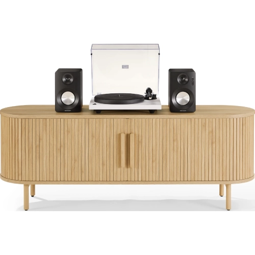 Ambrose Fluted Record Player Cabinet w/ Vinyl Storage in Ash