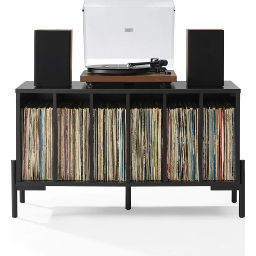 Greenwich Medium Record Player Stand w/ Vinyl Storage in Black Finish