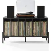 Greenwich Medium Record Player Stand w/ Vinyl Storage in Black Finish