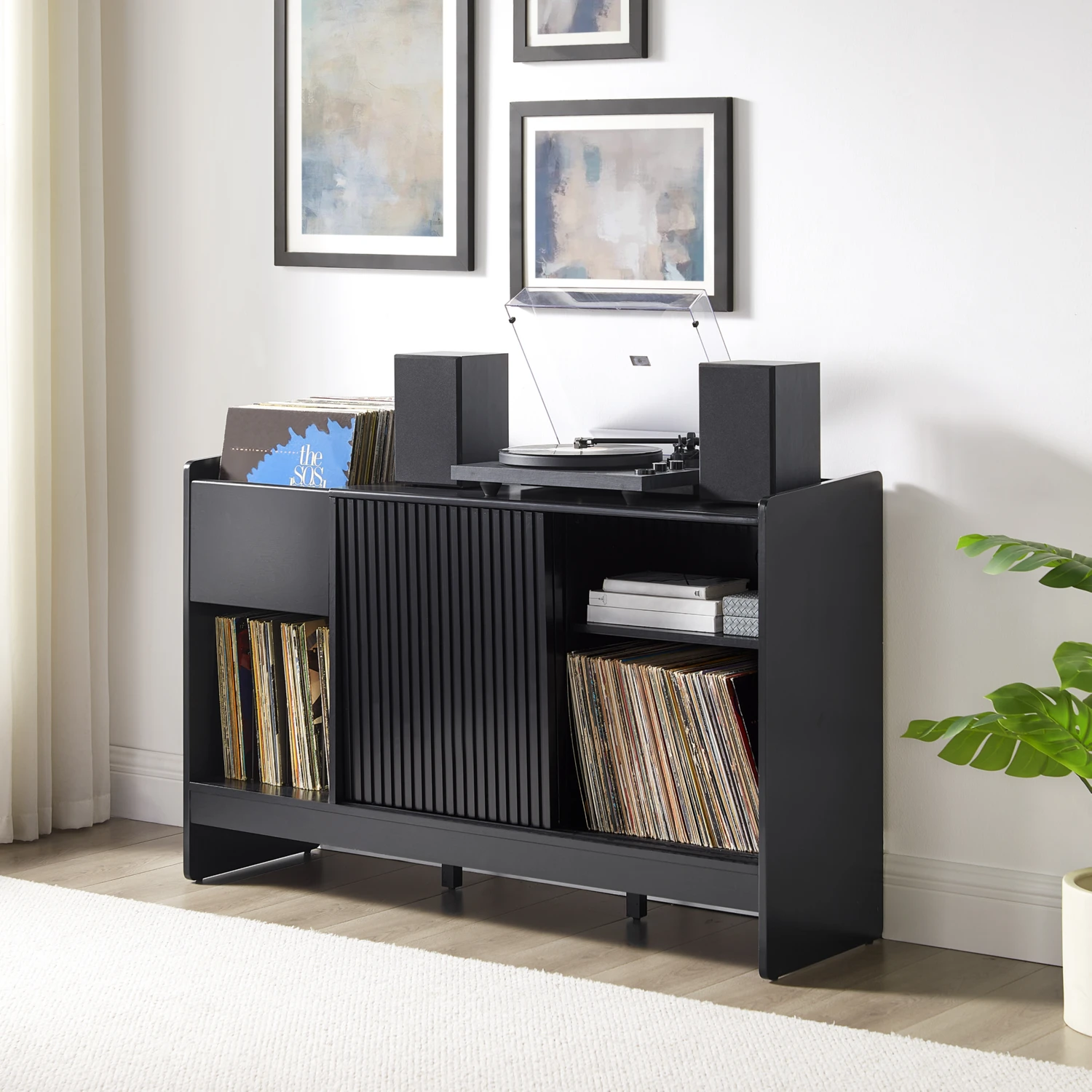 Crosley CF1160-BK Arden Record Player Cabinet with Vinyl Storage