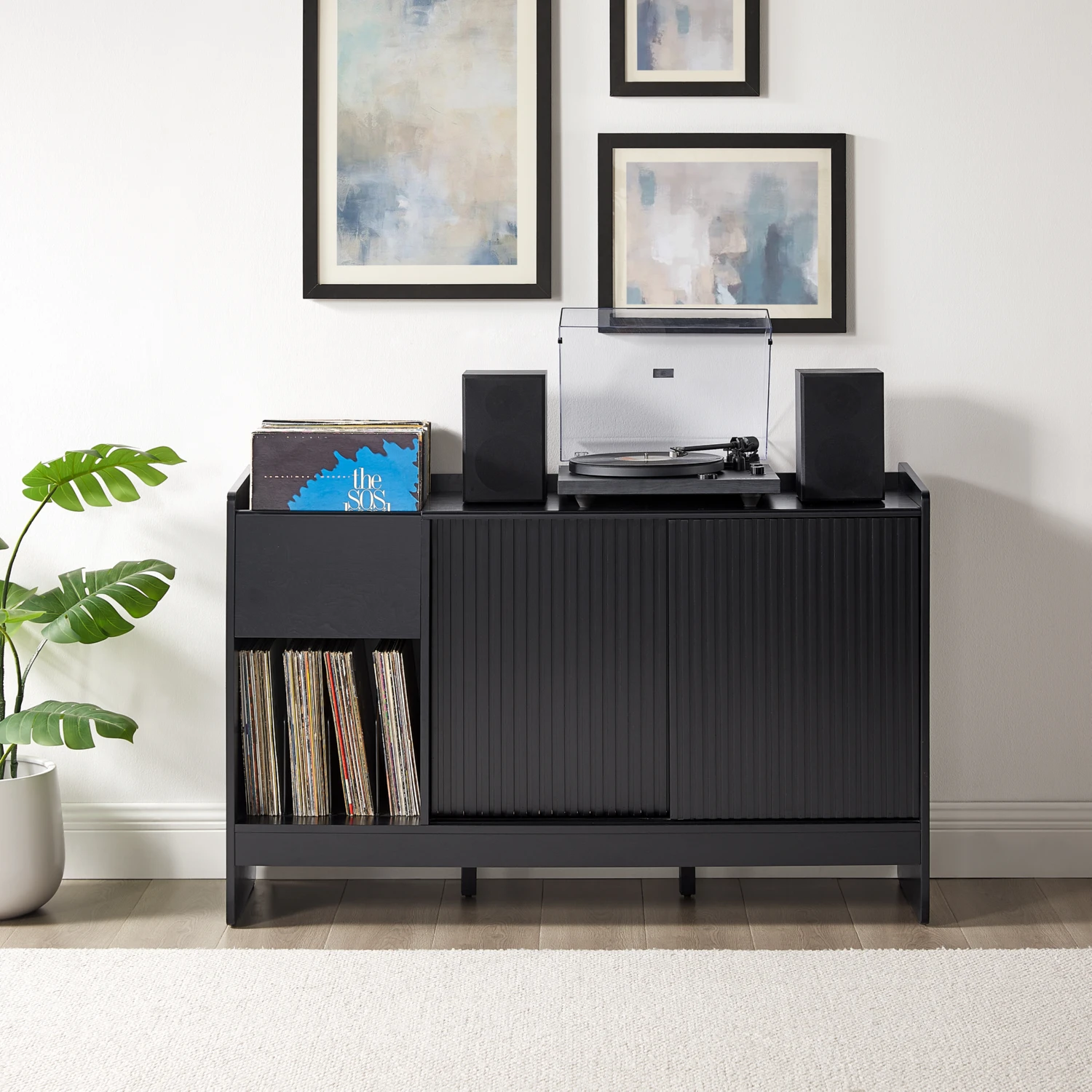 Crosley CF1160-BK Arden Record Player Cabinet with Vinyl Storage