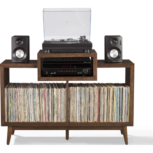 Nashville Medium Record Player Stand w/ Vinyl Storage in Brown Finish