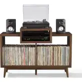 Nashville Medium Record Player Stand w/ Vinyl Storage in Brown Finish