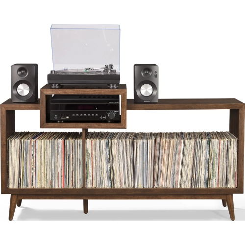 Nashville Large Record Player Stand w/ Vinyl Storage in Brown Finish