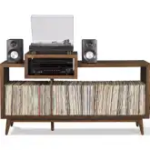 Nashville Large Record Player Stand w/ Vinyl Storage in Brown Finish