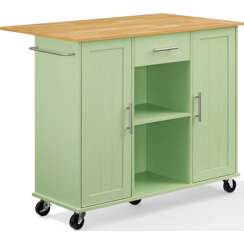 Stella Kitchen Cart in Mint Green Finish & Natural Wood