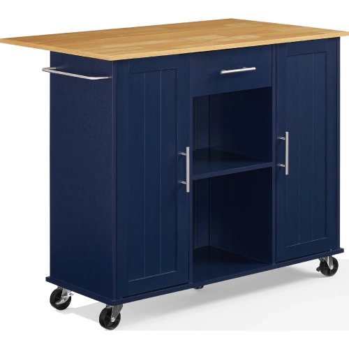 Stella Kitchen Cart in Navy Blue Finish & Natural Wood