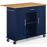 Stella Kitchen Cart in Navy Blue Finish & Natural Wood