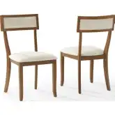 Alessia Dining Chair in Cream Fabric & Brown Wood (Set of 2)
