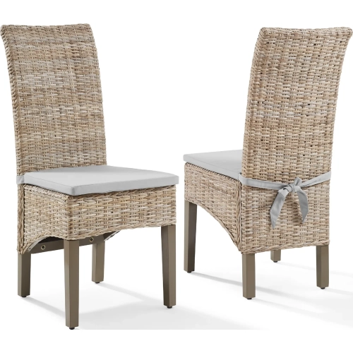 Edelyn Dining Chair in Kubu Rattan, Wood & Gray Fabric (Set of 2)