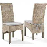 Edelyn Dining Chair in Kubu Rattan, Wood & Gray Fabric (Set of 2)