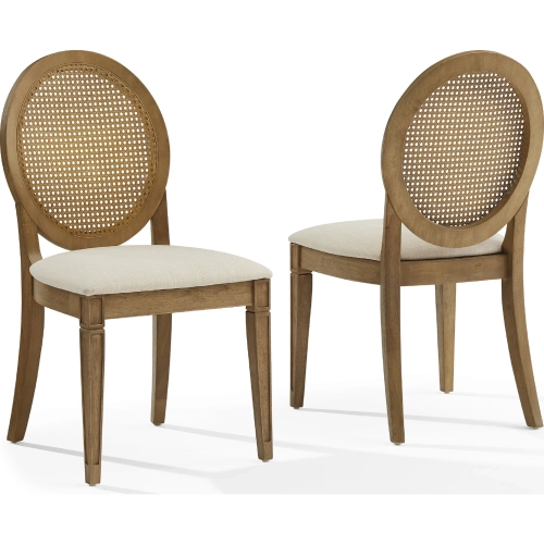 Katia Cane Back Dining Chair in Driftwood Finish & Cream Fabric (Set of 2)
