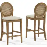 Katia Cane Back Counter Stool in Driftwood Finish & Cream Fabric (Set of 2)