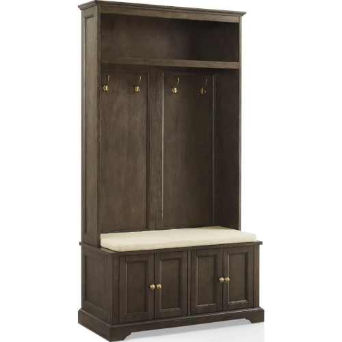 Holbrook Hall Tree in Coffee Brown Wood & Oatmeal Fabric