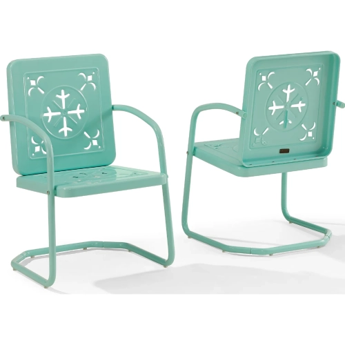 Azalea 2 Piece Retro Outdoor Accent Chair Set in Aqua Blue Green Gloss Steel