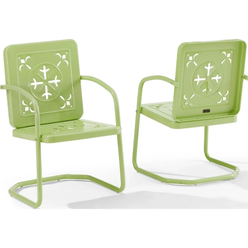 Azalea 2 Piece Retro Outdoor Accent Chair Set in Key Lime Green Gloss Steel