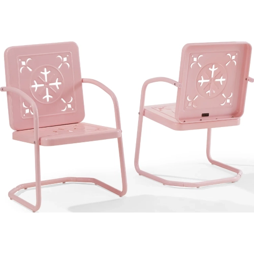Azalea 2 Piece Retro Outdoor Accent Chair Set in Pastel Pink Gloss Steel
