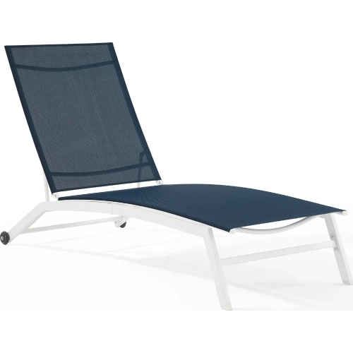 Weaver Outdoor Chaise Lounge in Navy Blue & White Steel