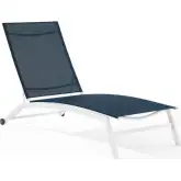 Weaver Outdoor Chaise Lounge in Navy Blue & White Steel