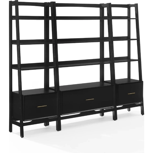 Landon 3 Piece Etagere Bookcase Set in Matte Black Finish