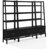 Landon 3 Piece Etagere Bookcase Set in Matte Black Finish
