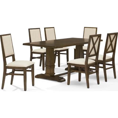 Joanna 7 Piece Dining Table Set in Dark Oak Finish Wood