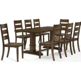 Joanna 9 Piece Dining Table Set in Dark Oak Finish Wood