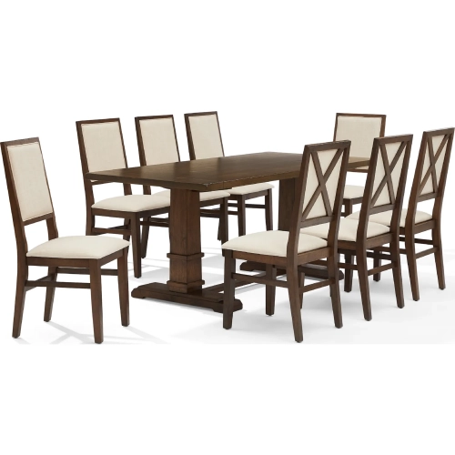 Joanna 9 Piece Dining Table Set in Dark Oak Finish Wood