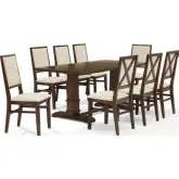 Joanna 9 Piece Dining Table Set in Dark Oak Finish Wood