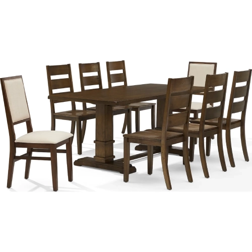 Joanna 9 Piece Dining Table Set in Dark Oak Finish Wood