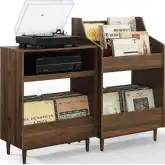 Liam 2 Piece Record Player Stand & Vinyl Storage Set in Walnut Finish