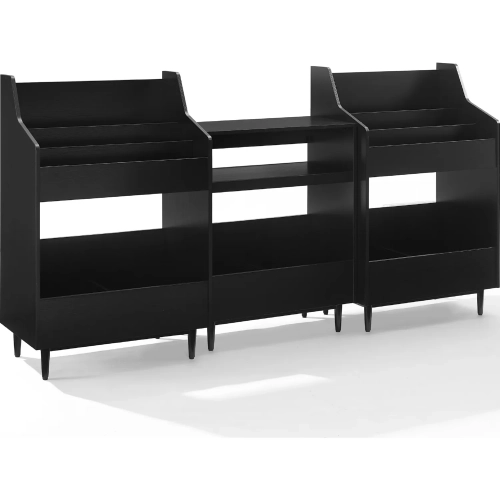 Liam 3 Piece Record Player Stand & Vinyl Storage Set in Black Finish