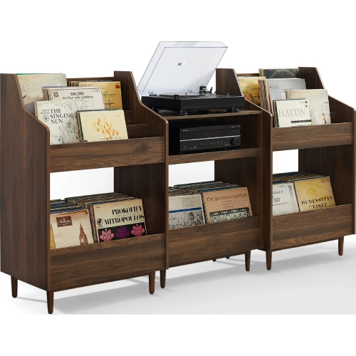 Liam 3 Piece Record Player Stand & Vinyl Storage Set in Walnut Finish